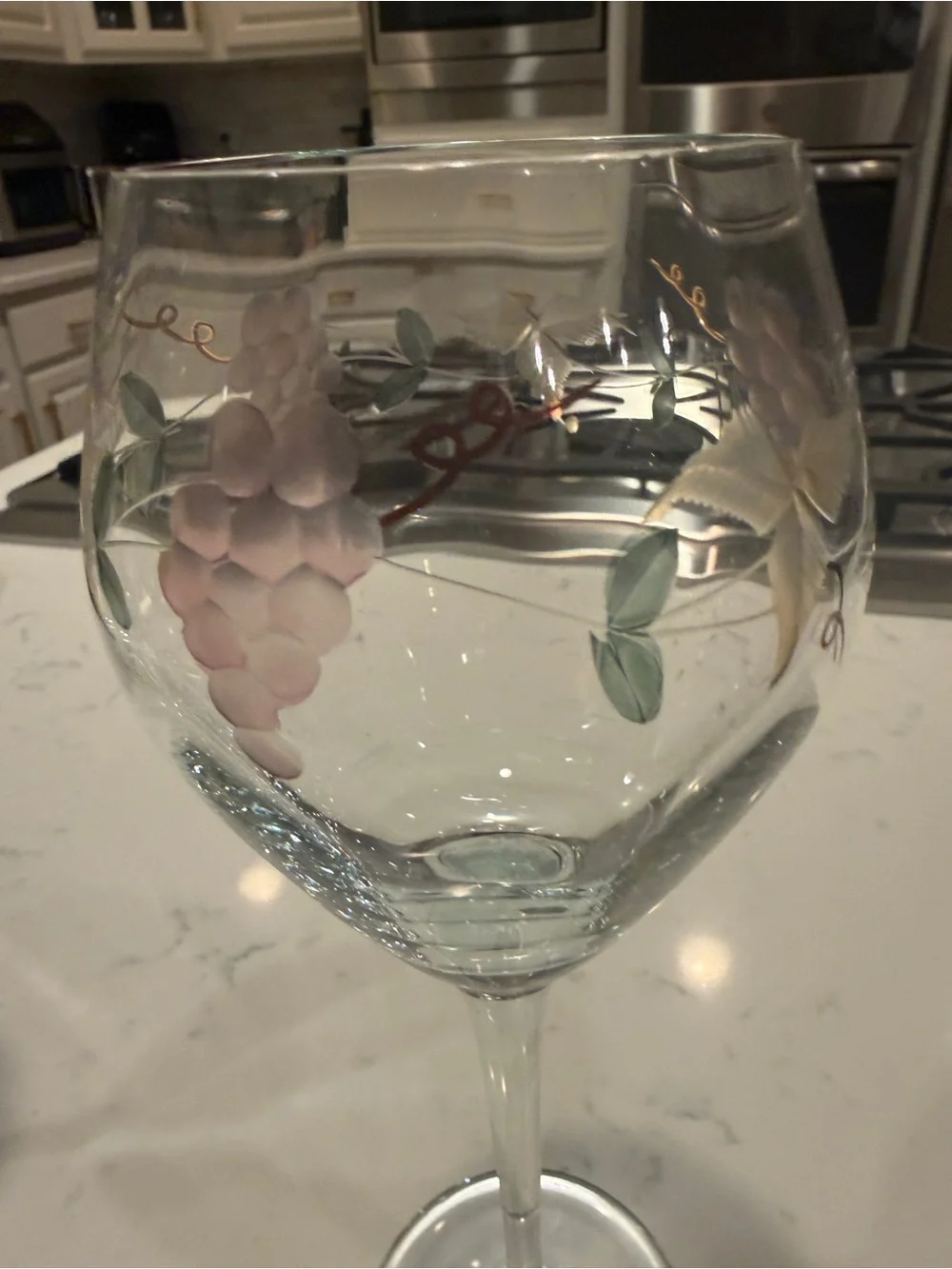 Hand Painted Grape Vine Wine Glasses Set of 3 Floral Vineyard 9” Goblets